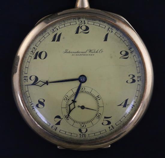 A 14ct gold International Watch Co. open face pocket keyless pocket watch,